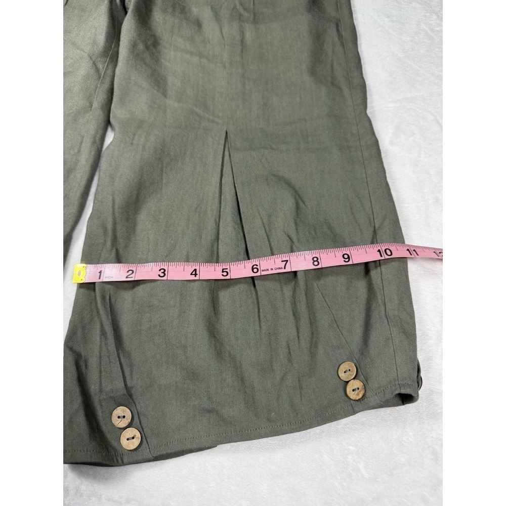 Soft Surroundings Women's Linen Blend Wide Leg Crop Pants Olive Green Size M - Picture 9 of 10